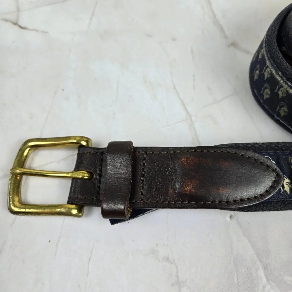 Vineyard Vines Sz 36 Men’s Heavy Canvas Woven Belt Knights Graphic Gold Hardware